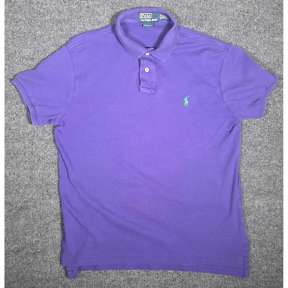 Polo Ralph Lauren Mens Custom Fit Purple Polo Shirt Lime Green Pony Size Medium